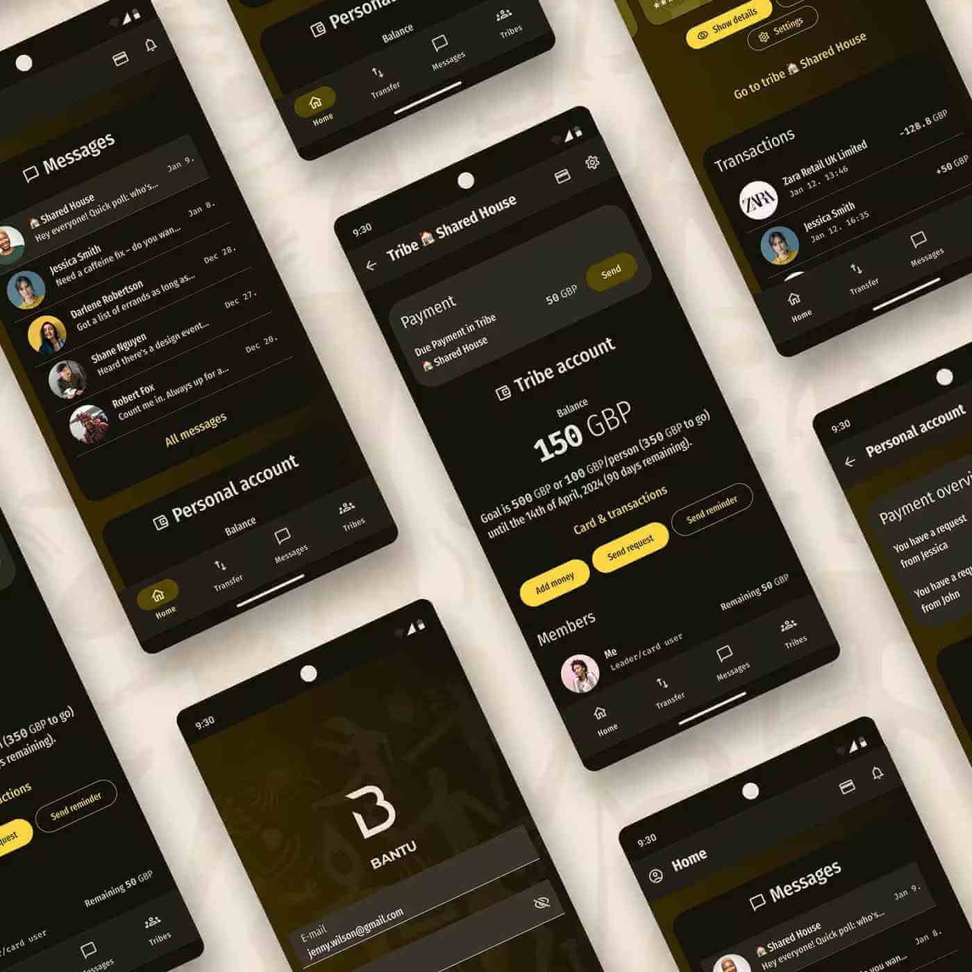 Bantu financial mobile app screens